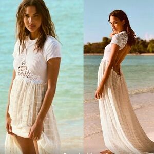 NWT Free People Serenity Maxi dress in ivory with open back Small